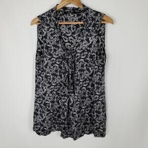 Elie Tahari For Nordstrom Black White Chain Print Silk Blouse Women's Size Large